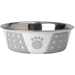 PetRageous 13094 Fiji Stainless-Steel Non-Slip Dishwasher Safe Dog Bowl 1.75-Cup Capacity 5.5-inch Diameter 1.75-inch Tall for Small and Medium Size Dogs and Cats, White/Light Gray