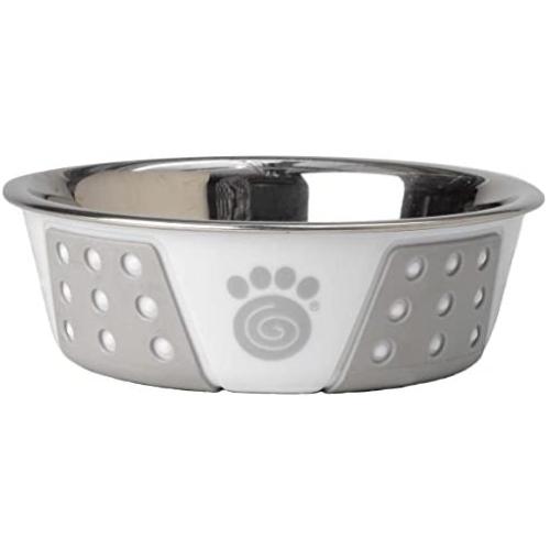 PetRageous 13094 Fiji Stainless-Steel Non-Slip Dishwasher Safe Dog Bowl 1.75-Cup Capacity 5.5-inch Diameter 1.75-inch Tall for Small and Medium Size Dogs and Cats, White/Light Gray