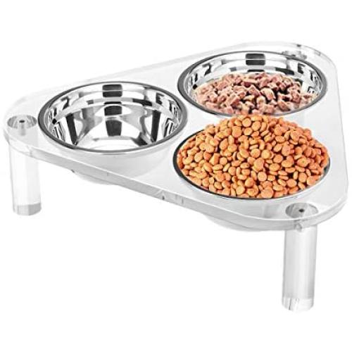 NIUBEE Raised Cat Dog Bowls, Clear Acrylic Elevated Pet Feeder with Dishes for Food and Water