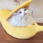 Sikye Novelty Pet House,Small Pet Bed Banana Shape Warm Soft Cloth Breathable Bed Mini Cat Nest (S, Yellow)
