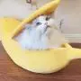 Sikye Novelty Pet House,Small Pet Bed Banana Shape Warm Soft Cloth Breathable Bed Mini Cat Nest (S, Yellow)