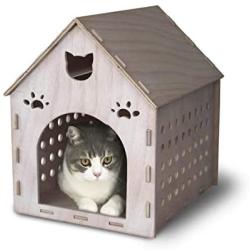 MadeTerra Wooden Kitty House Cat Shelter Fully Assembled Plywood Hide House for Cats, Rabbits and Small Dogs