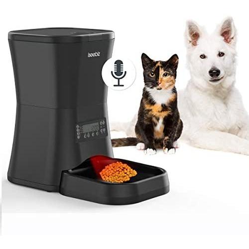 Iseebiz 7L Automatic Pet Feeder, Dogs Cats Food Dispenser 4 Meals a Day with Voice Record Remind, Timer Programmable, Portion Control, Distribution Alarm, IR Detect, for Medium and Large Dogs Cats Pet