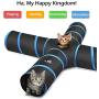 Pawaboo Cat Toys, Cat Tunnel Tube 4 Way Tunnels Extensible Collapsible Cat Play Tent Interactive Toy Maze Cat House with Balls and Bells for Cat Kitten Kitty Rabbit Small Animal, Black & Light Blue