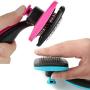 Mile High Life Self-Cleaning Slicker Grooming Dogs Cats Brush | Under Coat Rake for Loose Fur | Long Short Haired Pet | Blue Pink Color | Comfy Message Head Relaxation | Push Button for Easy Clean