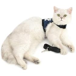 SMALLLEE_LUCKY_STORE Police Print Soft Mesh Denim Cat Harness and Leash Set for Walking Escape Proof Adjustable No Pull Choke Boy Small Puppies Kitten Rabbit Dog Harness Vest, Dark Blue