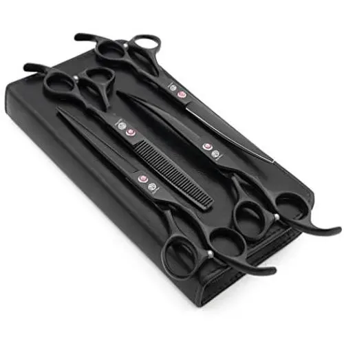Purple Dragon Professional 7.0 inch 4PCS Pet Grooming Scissors Kit Japan Premium Steel Straight & Curved & Thinning Blade Dog Hair Cutting Shears Set with Case Purple Dragon Professional 7.0 inch 4PCS Pet Grooming Scissors Kit Japan Premium Steel Straight & Curved & Thinning Blade Dog Hair Cutting Shears Set with Case