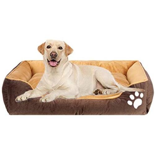 Pet Bed 32/24/7.2 Inches Orthopedic Memory Foam Dog Bed, Ideal for Small/Medium Pets, Rectangle Washable Pet Sofa Bed with Firm Breathable Cotton, Dogs, Cats, Deep Sleeping Orthopedic Bed(Brown/Black)