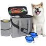 maxpama Dog Travel Bag - Weekend Tote Organizer Bag for Pet Travel, Airline Approved - Includes 1X Pet Travel Bag, 2X Food Storage Containers and 2X Collapsible Silicone Dog Bowls - Gray