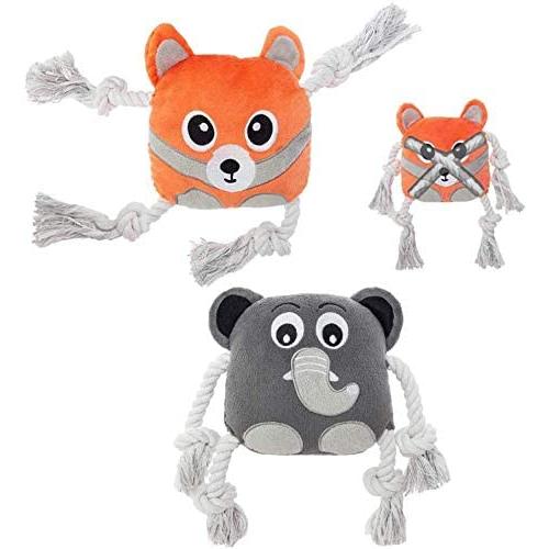 SCENEREAL Durable Dog Rope Toy - 2 Packs Dog Squeaky Toys - Cute Fox & Elephant Pet Stuffed Plush Toy for Puppies Small Dogs