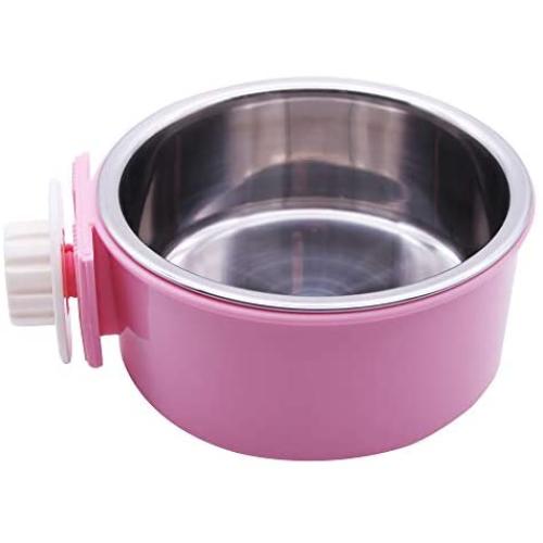 UNIEVE Crate Dog Bowl,Removable Stainless Steel Hanging Pet Cage Bowl,2 in 1 Plastic Bowl&Stainless Steel Removable Hanging Food Water,for Dogs,Cats,Birds,Cats and etc.