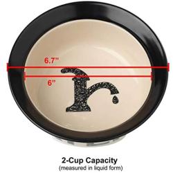 PetRageous 10184 Pooch Basics Stoneware Dog Water Bowl with 2-Cup Capacity 6-Inch Diameter 2.5-Inch Tall for Small and Medium Dogs and Cats, Black and Natural