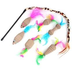 ocijf179 Pet Toy 7Pcs Kitten Corrugated Paper Mouse Cat Stick Feather Funny Interactive Pet Toys - 7pcs