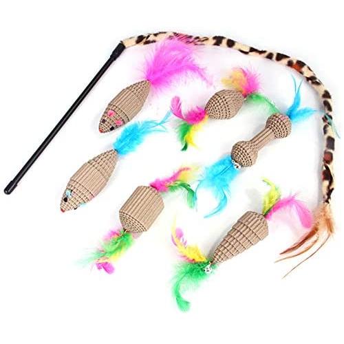 ocijf179 Pet Toy 7Pcs Kitten Corrugated Paper Mouse Cat Stick Feather Funny Interactive Pet Toys - 7pcs