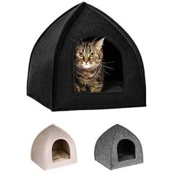 BRONZEDOG Cat House Bed with Removable Cushion Pad Cozy Kitten Cave Cute Pet Tent Beds for Cats Puppy Small Dogs Black Gray Beige