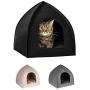BRONZEDOG Cat House Bed with Removable Cushion Pad Cozy Kitten Cave Cute Pet Tent Beds for Cats Puppy Small Dogs Black Gray Beige