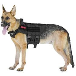 OneTigris K9 Tactical Dog Harness Patrol Dog Vest with Comfortable Adjustable Neck Protection Straps & Durable Handle (Small, Medium, Large Size)
