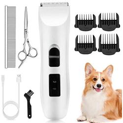 Nicewell Dog Clippers Cat Shaver, Low Noise Pet Grooming and Trimming Clippers Kit, USB Rechargeable Cordless Dog and Cat Grooming Set, Detachable Blade (Concise White)