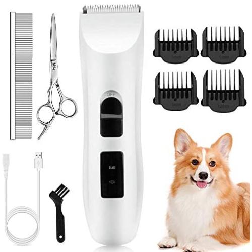 Nicewell Dog Clippers Cat Shaver, Low Noise Pet Grooming and Trimming Clippers Kit, USB Rechargeable Cordless Dog and Cat Grooming Set, Detachable Blade (Concise White)