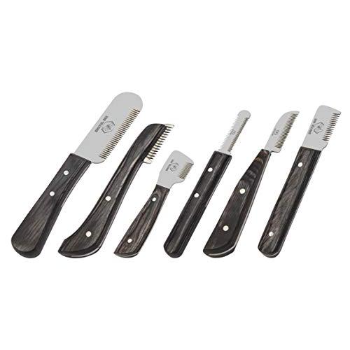 Brutul Bee Dog Grooming Coat Stripping Knife Stripper Trimmer Tool Wooded Handle Stripping Knives Set of 6 in Stainless Steel Non-Slip Tools for Grooming Dogs (Black)