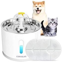 LED Light Pet Fountain Cat and Dog Water Fountain Stainless Steel Top Pet and Cat Water Dispenser Ultra Quiet Water Level Window Water Replaceable Filter Drinking for Cat Water Fountain with Flower