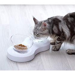 Real Pet Double Cat Bowls - Elevated Cat Food Water Bowls 0/20°Adjustable Tilted Raised Pet Feeder Bowl Tilt Design Neck Guard Stand with Anti Slip Stand for Cats and Small Dogs(Double Bowl)