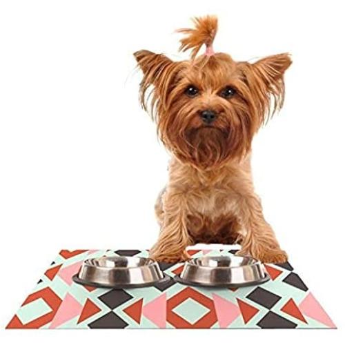 KESS InHouse Pellerina Design Coral Mint Triangle Weave Orange Teal Feeding Mat for Pet Bowl, 24 by 15-Inch