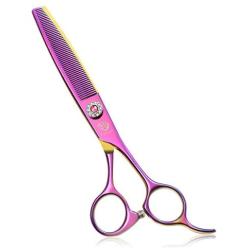 Purple Dragon 6.5'' 55 Tooth Professional Pet Grooming Scissors - Dog Thinning/Blending Shears - Animal Hair Trimmer for Pet Groomer