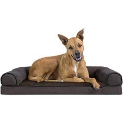 Furhaven Pet Dog Bed - Cooling Gel Memory Foam Faux Fleece and Chenille Soft Woven Traditional Sofa-Style Living Room Couch Pet Bed with Removable Cover for Dogs and Cats