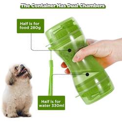 MERRYLIFE Travel Water Bottle Food Container Portable 2 in 1 Water and Food Dispenser Leak Proof Cats Small Pets Feeding Supplier for Outdoor Walking Hiking Travelling Trips (Green))