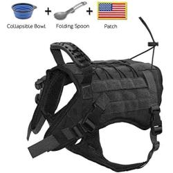 EJG Tactical Dog Harness Vest with Collapsible Bowl Spoon Patch, Handle for Walking, Molle System & DIY Velcro Area No Pull Design, for Service Dogs, Military Training Hunting Outdoor Hiking -M L XL