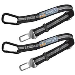 Kurgo Direct to Seatbelt Tether for Dogs | Universal Car Seat Belt for Pets | Adjustable Dog Safety Belt | Carabiner Clip | Use with Any Pet Harness (2 Pack Carabiner Clip, Grey)