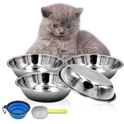 Bac-kitchen 4 Pcs Stainless Steel Dog and Cat Food Dish/Bowls, Shallow Cat Dish, Neater Feeder Extra Replacement Bowl -Metal Food and Water Dish, for Small Dogs and Cats,12oz