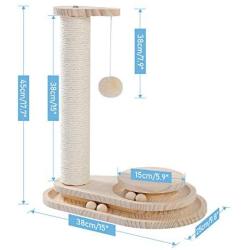 Made4Pets Wooden Cat Scratching Post Cat Scratcher Toy Two-Layer Cat Turntable with Interactive Balls and Dangling Ball