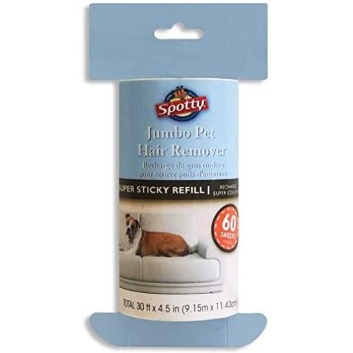 Spotty Jumbo Extra Sticky, Adhesive Lint Roller Refill, Pet Cat & Dog Hair Remover for Clothes and Furniture, 60 Sheet ct