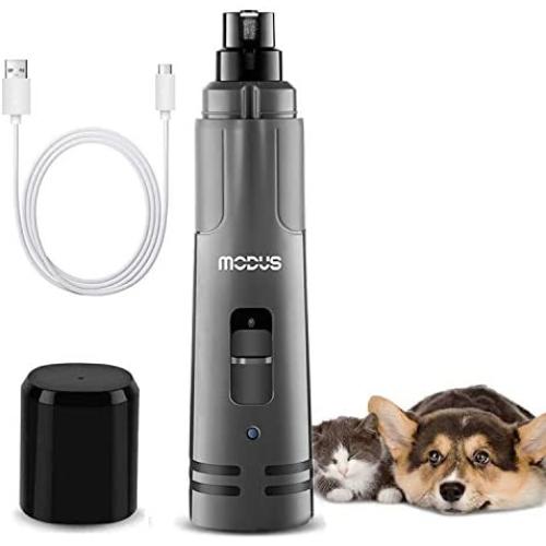 MODUS Dog Nail Grinder with LED Light, Low Noise 2-Speed 3 Grinding Ports Painless Pet Nail Clippers for Small Medium Large Dogs & Cats, USB Rechargeable, Grey