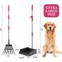 Extra Large Dog Pooper Scooper - Metal Pet Poop Tray and Rake Set with Long Handle for Small Medium Large Dogs, Heavy Duty Pet Waste Removal Scoop for Gravel, Lawns, Grass, Dirt