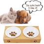 MLCINI Raised Dog cat Bowls with Stand, Solid Bamboo Non Slip Elevated Dog cat Bowls and 2 Stainless Steel Food Water Bowls for Small Medium Dogs Cats pet