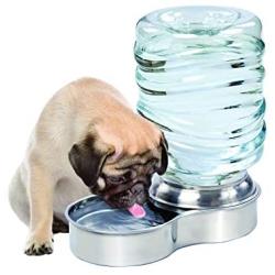 Bundaloo Dog Water Bowl Dispenser - Automatic Slow Refilling System Keeps Stainless Steel Drinking Dish Filled - Refillable 3 Liter Bottle, Non-Skid Feet - Clean, Safe, & Fresh Drink for Pet Dogs