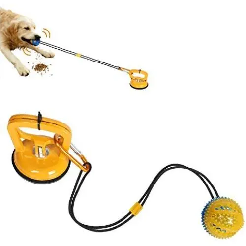 Wosweet Dog Chew Suction Cup Toys Interactive Dog Tug of War Toy Pet Aggressive Chewers, Multifunction Squeaky Toys Ball with Teeth Cleaning and Food Dispensing Features