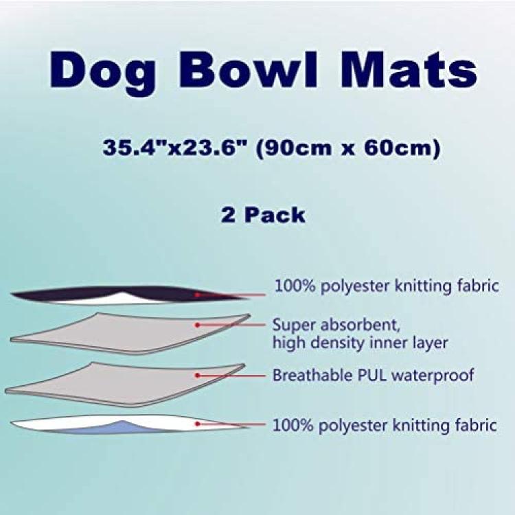 KOOLTAIL Waterproof Dog Food Mat Non-Slip 2 Pack - Absorbent Dog Bowl Mat  Large Dogs Feeding Mat Washable Puppy Pee Pads for Dogs Doggy Cats Reusable