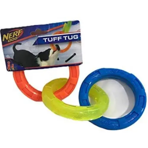 Nerf Dog 11.5in 3-Ring TPR Tug - Blue, Green & Orange Nerf Dog 11.5in 3-Ring TPR Tug - Blue, Green & Orange