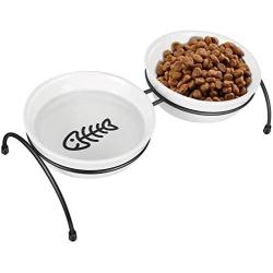 COMESOON Cat Bowls - Raised Cat Bowls for Food and Water, Elevated Cat Food Bowls with Stand, Ceramic Cat Food Bowls for Indoor Cats or Dogs, Cute Cat Feeding Bowls, Dishwasher Safe, 13 Ounces