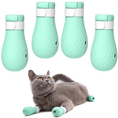 ASOCEA 4 PCS Anti-Scratch Cat Foot Shoes Silicone Pet Grooming Scratching Restraint Booties Kitten Cat Claws Cover for Home Bathing, Shaving Checking Treatment