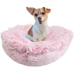 Bessie and Barnie Ultra Plush Bubble Gum/ Snow White Deluxe Luxury Shag Dog/Pet Lily Pod Bed Machine Washable