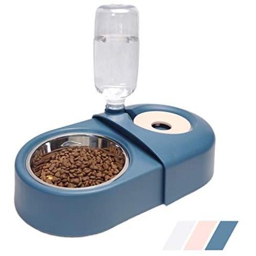 Olsa Double Cat Dog Bowls, Cat Food Bowls with Automatic Water Dispenser Bottle, Dog Food and Water Bowl with Detachable Stainless Steel Bowl for Small Medium Large Dog Cat