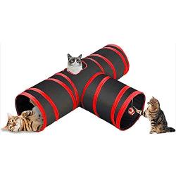 Alicedreamsky Pet Cat Tunnel, Collapsible Tube with Ball Kitty Toys Three Ways Cat Tunnels for Indoor Cats, Puppy, Kitten, Rabbit