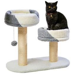 LUCKITTY 2 Tier Cat Tree Platforms with Scratching Posts, Sherpa Perch Style Bed,and Hanging Ball Toy for Cats and Kittens,Kitty Activity Center Cat Tower Furniture