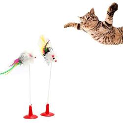 Dongdexiu Pet Supplies 2 PCS Cat Toy Vertical Bangs Sucker Mouse Funny Cat Stick Pet Toys