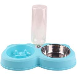 Creation Core Pet Slow Feeder Bowl with Automatic Water Dispenser and Stainless Steel Bowl for Small Medium Dogs Cats, Blue